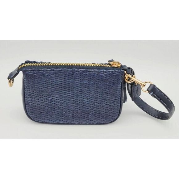 Coach CH215 Mini Midnight Navy Nolita Straw/Leather Clutch Purse Handbag $188 - Picture 2 of 7